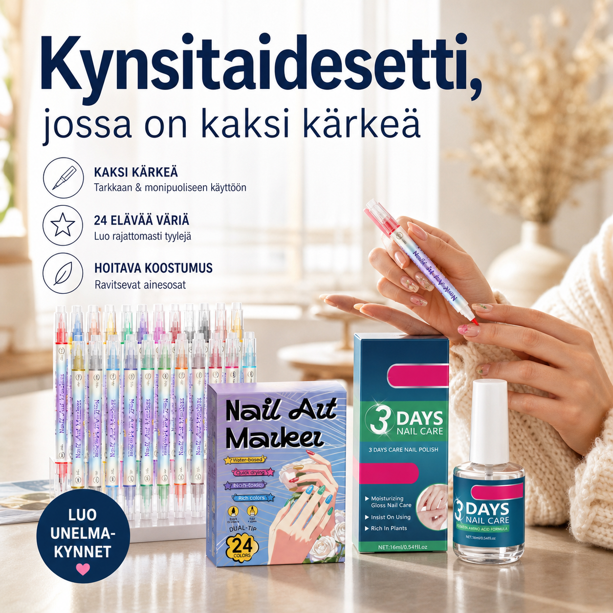 🔥50 % alennus⏰Kynsitaidesetti, jossa on kaksi kärkeä