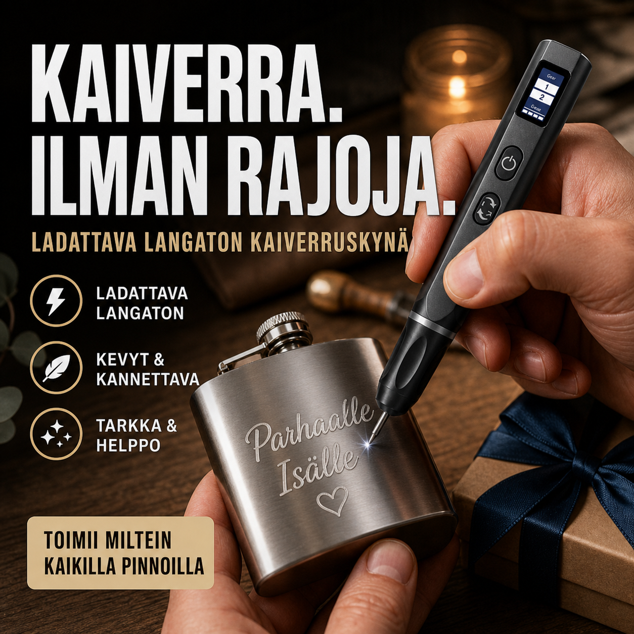 Ladattava langaton kaiverruskynä – tarkka ja helppo kaiverrus kaikille pinnoille!