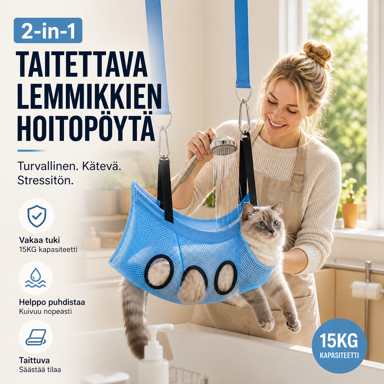 🐱 50 % ALENNUS! 🛏️ 2-in-1-taitettava lemmikkien hoitopöytä – Luistamaton pöytä ja mukava makuualusta – Ihanteellinen harjaukseen, kynsien leikkaamiseen ja päiväunille 💤