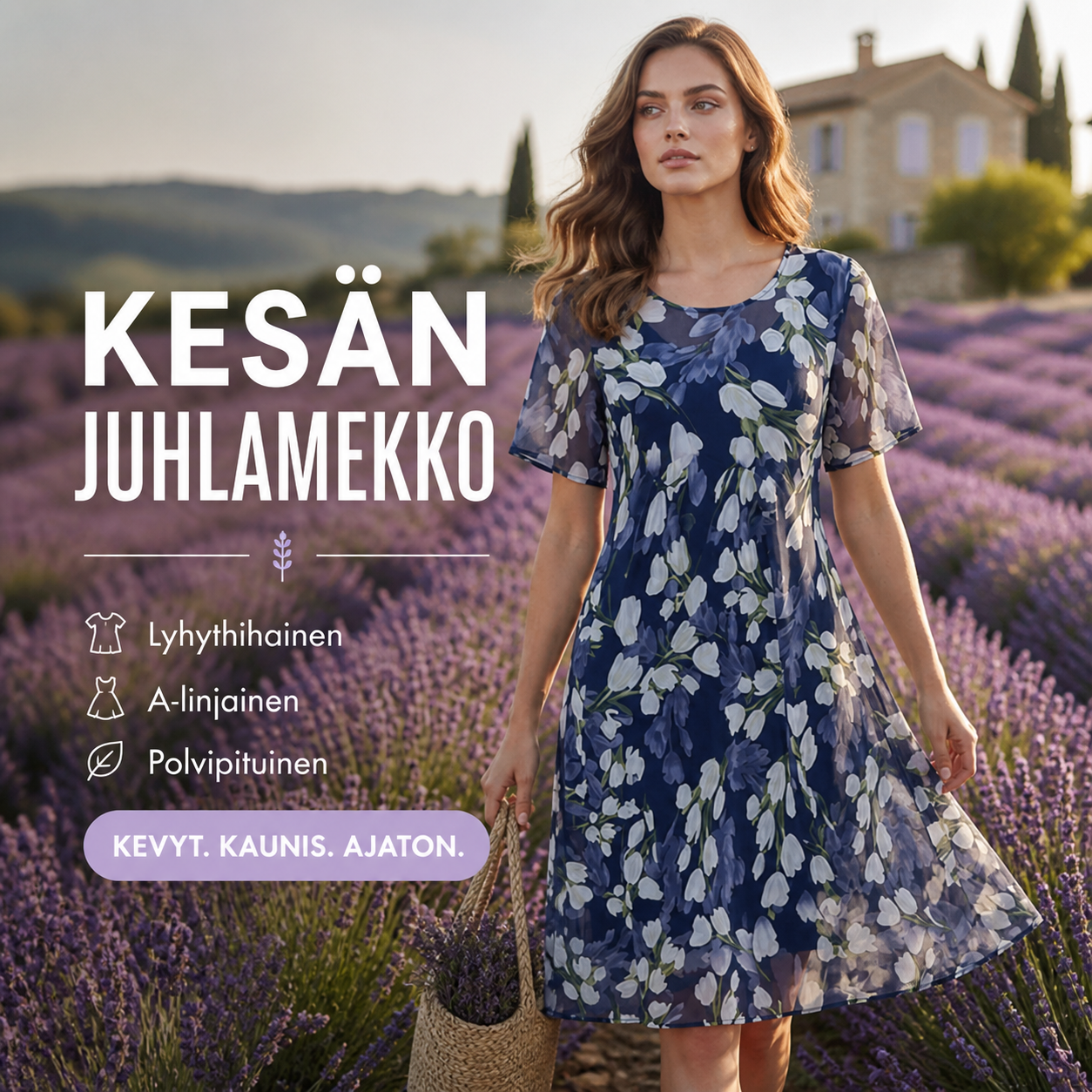 Lyhythihainen, A-linjainen, polvipituinen juhlamekk