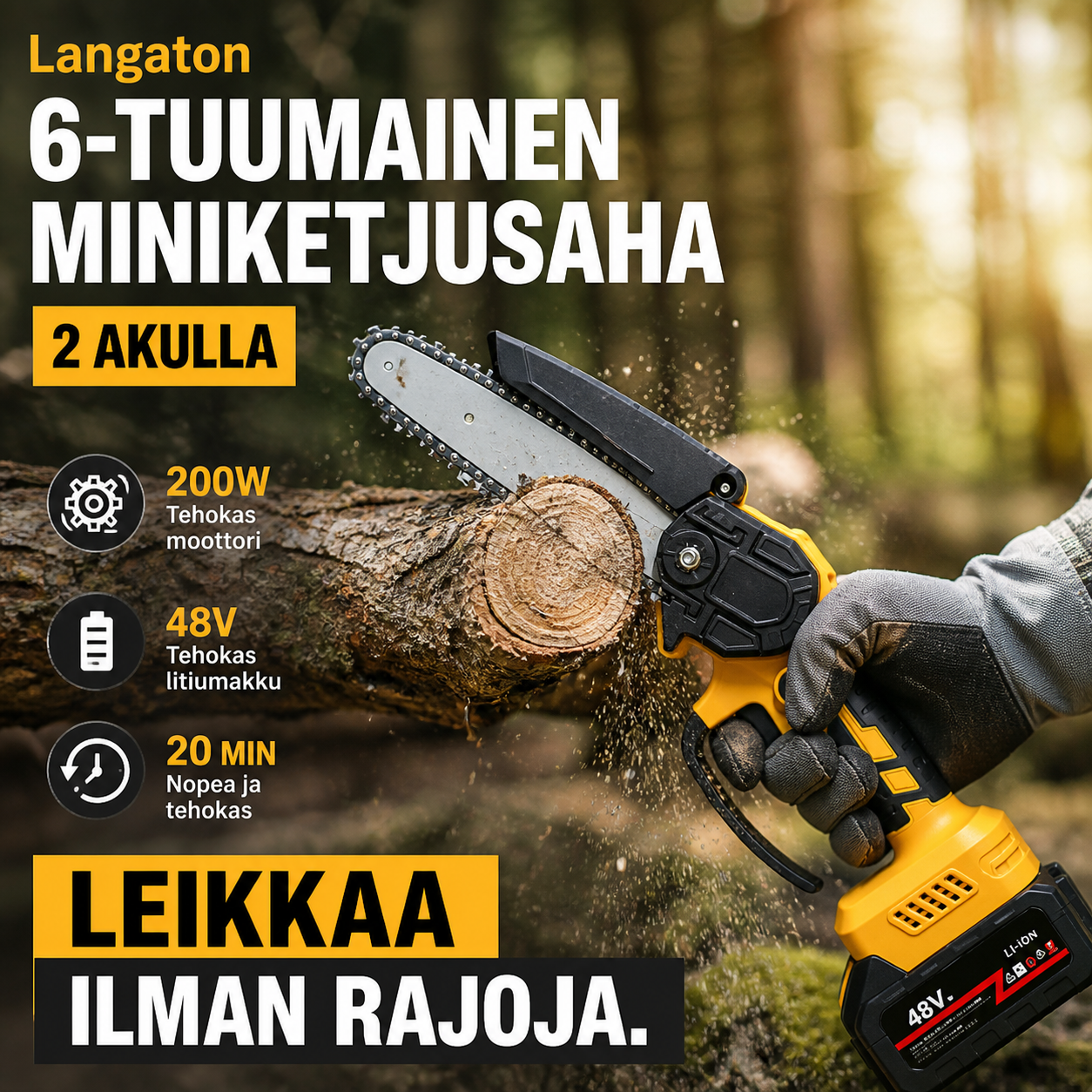 ⚡60 % alennus nyt! 🌳Langaton 6-tuumainen miniketjusaha 1 akulla🌲