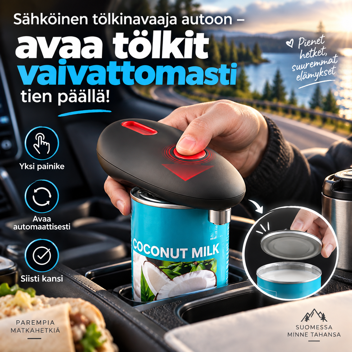 Sähköinen tölkinavaaja autoon – avaa tölkit vaivattomasti tien päällä!