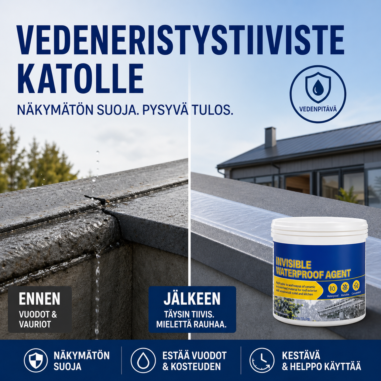 Kirkas ja näkymätön vedeneristystiiviste katolle, seinälle ja tiskialtaalle, 100 g