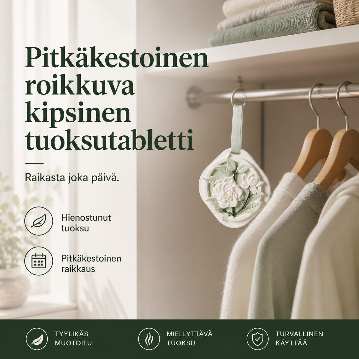 Pitkäkestoinen roikkuva kipsinen tuoksutabletti