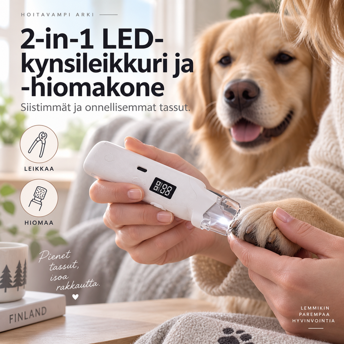 2-in-1 LED-kynsileikkuri ja -hiomakone – leikkaa ja hio turvallisesti yhdellä laitteella!