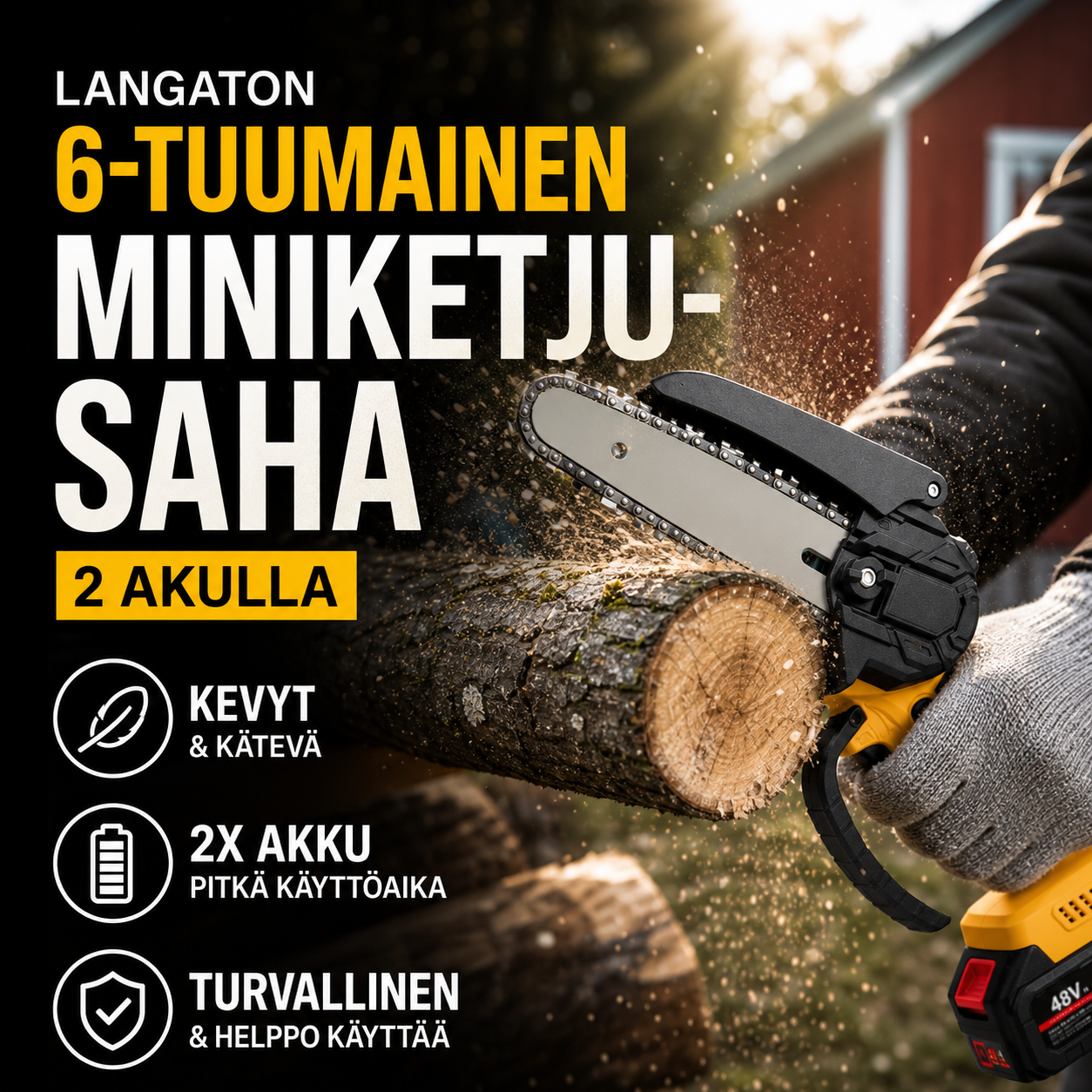⚡60 % alennus nyt! 🌳Langaton 6-tuumainen miniketjusaha 1 akulla🌲