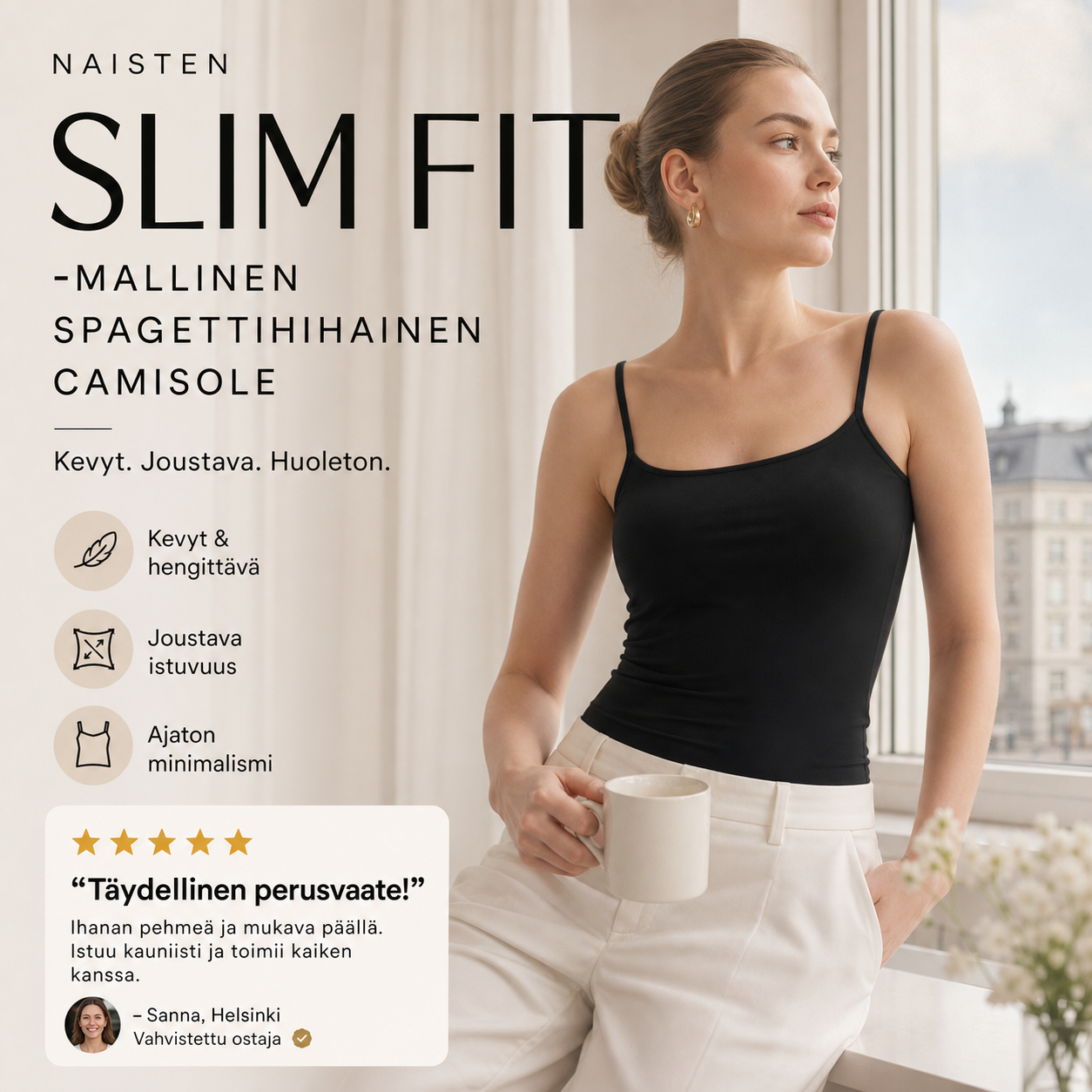 Naisten slim fit -mallinen spagettihihainen camisole