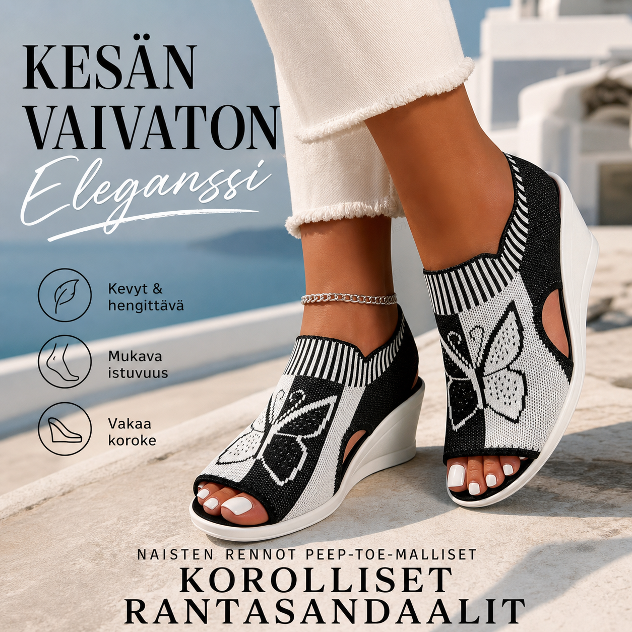 Naisten rennot peep-toe-malliset korolliset rantasandaalit