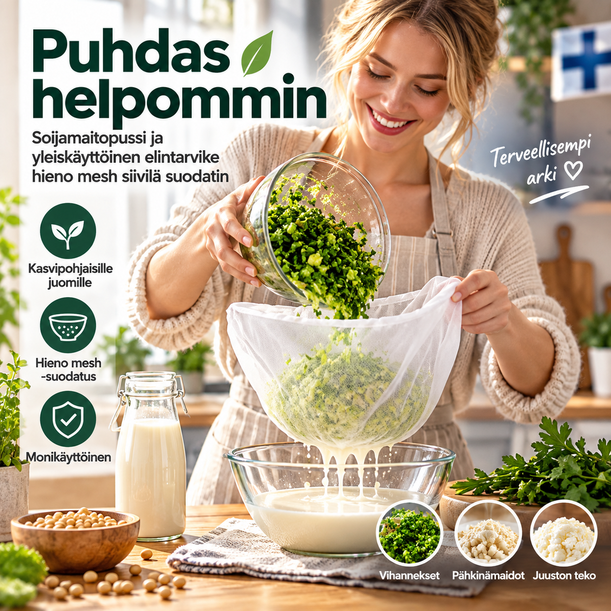 Soijamaitopussi  ja yleiskäyttöinen elintarvike hieno mesh siivilä suodatin