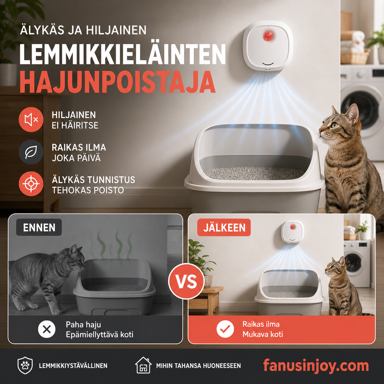 🌬️Sano hyvästit epämiellyttäville hajuille tämän laitteen avulla! Älykäs ja hiljainen lemmikkieläinten hajunpoistaja