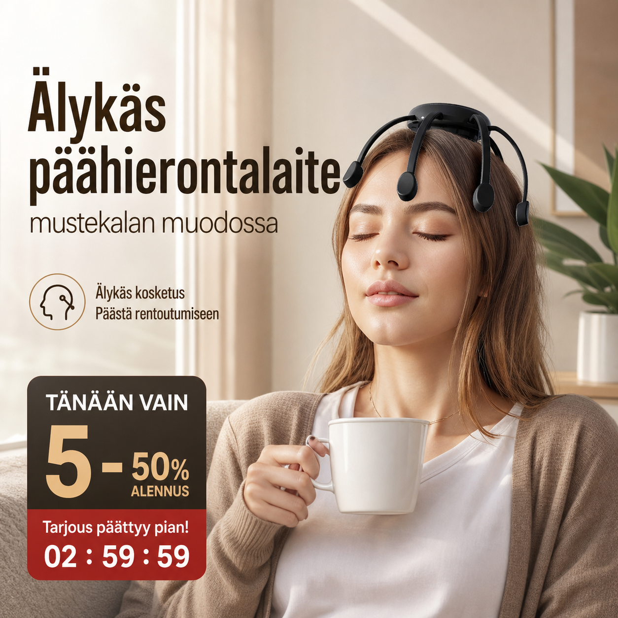 Älykäs päähierontalaite mustekalan muodossa