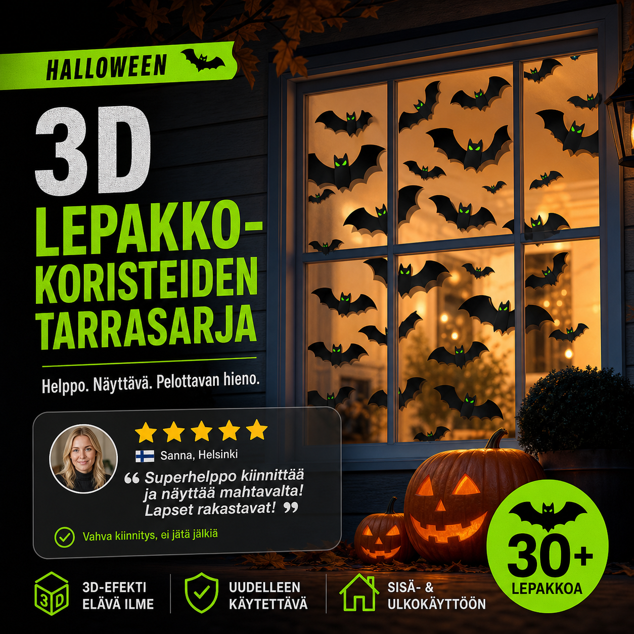 Halloween-3D-lepakkokoristeiden tarrasarja