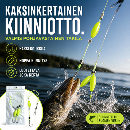 Valmis kalastusväline – pohjavastainen kaksikoukkutakila