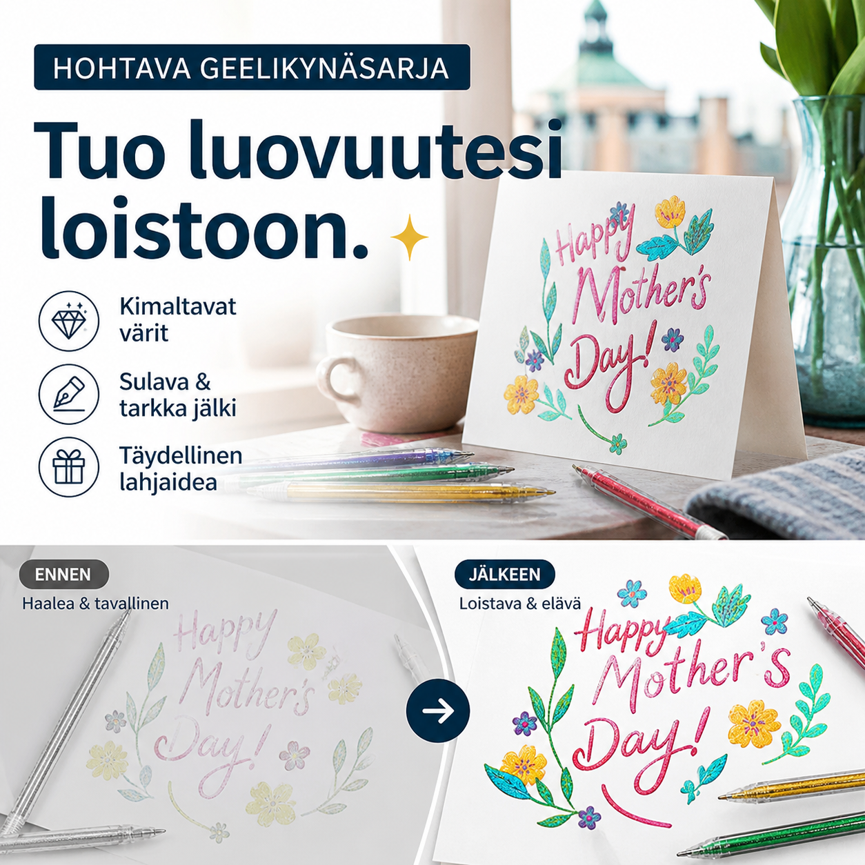 🌲Aikainen joulutarjous – 50% ALENNUS! 🎁 Hohtava geelikynäsarja – loistaa ja koristaa jokaisen kortin ja piirroksen!