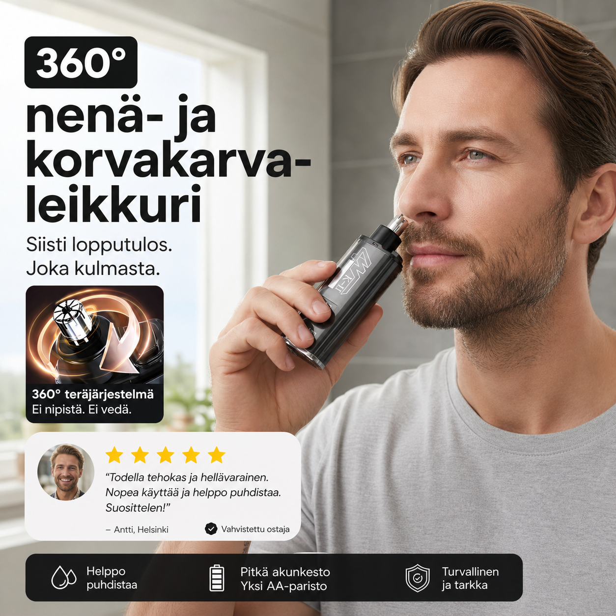 📢Rajoitetun ajan tarjous !! ⏰360° nenä- ja korvakarvanleikkuri – IPX7-pestävä ja 30 päivän akunkesto