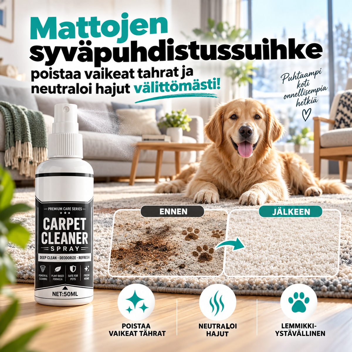 🧼✨ Mattojen syväpuhdistussuihke – poistaa vaikeat tahrat ja neutraloi hajut välittömästi!