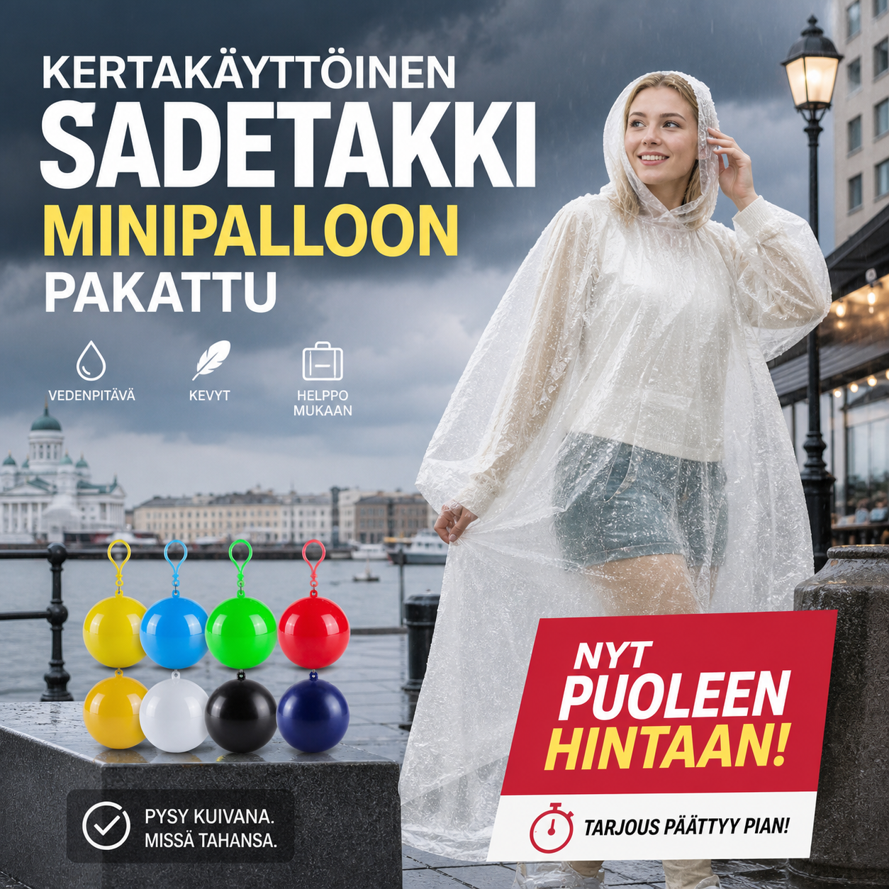 🥳HITTIMYYNTI 2026🥳💞YLI 50 000 MYYTY!👵❤️ Kertakäyttöinen sade takki minipallon muodossa (Osta 1, saat 1 ilmaiseksi)