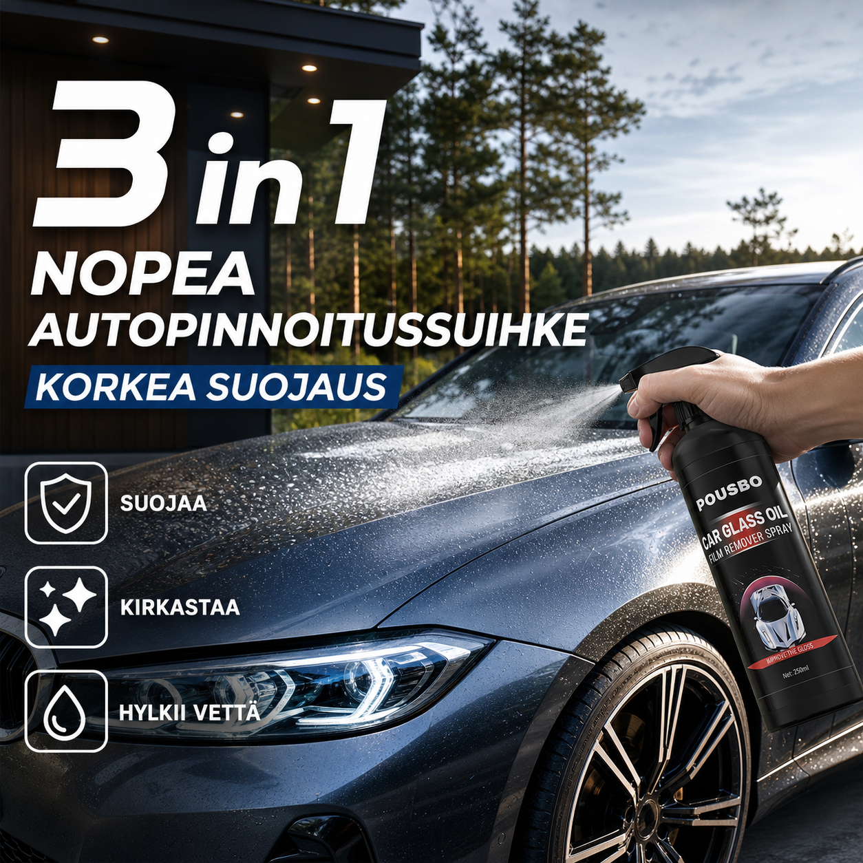 3 in 1 Nopea autopinnoitussuihke, jossa on korkea suojaus