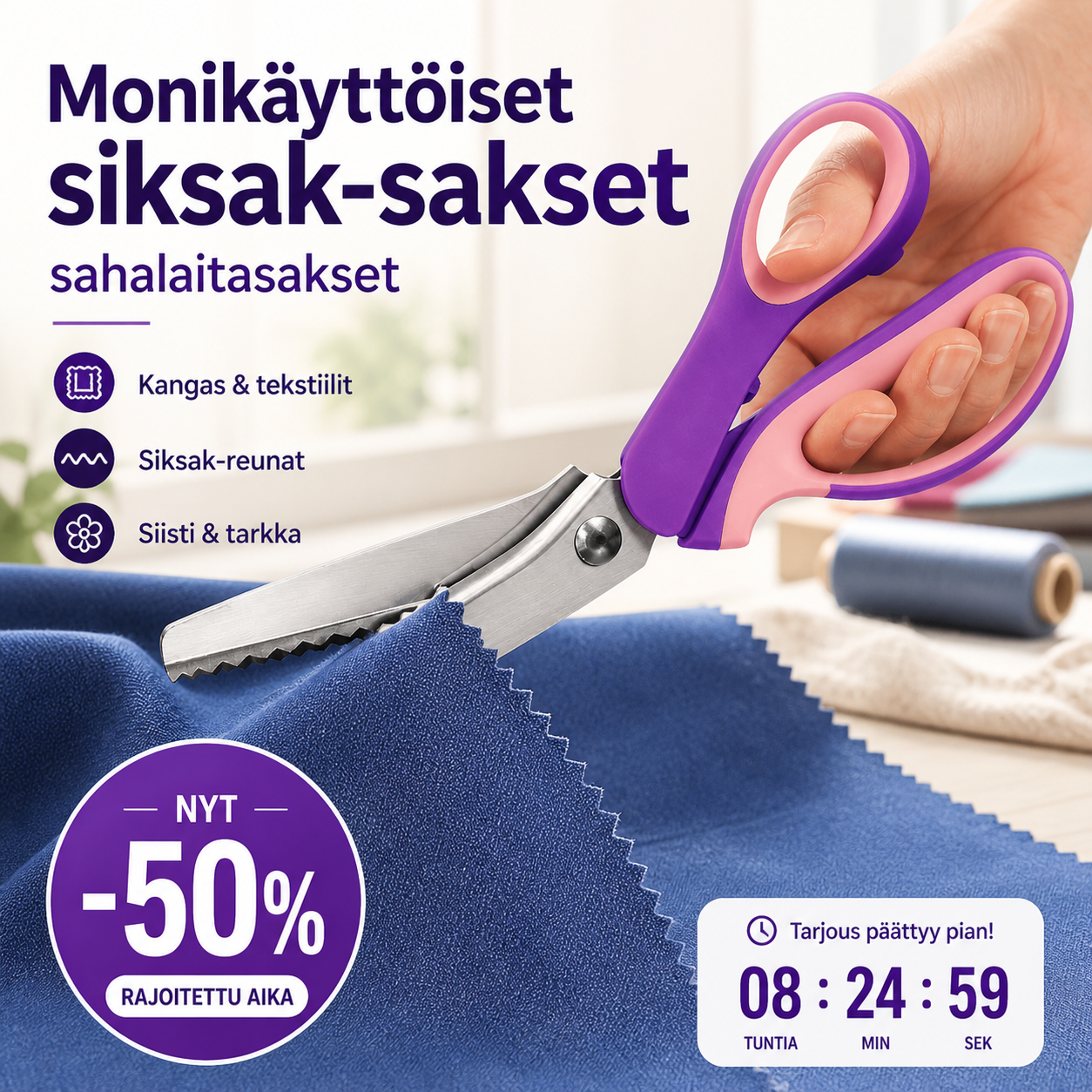 📢📢 50 % ALENNUS!! 🥳✨ Monikäyttöiset siksak-sakset, sahalaitasakset ✂️🧵