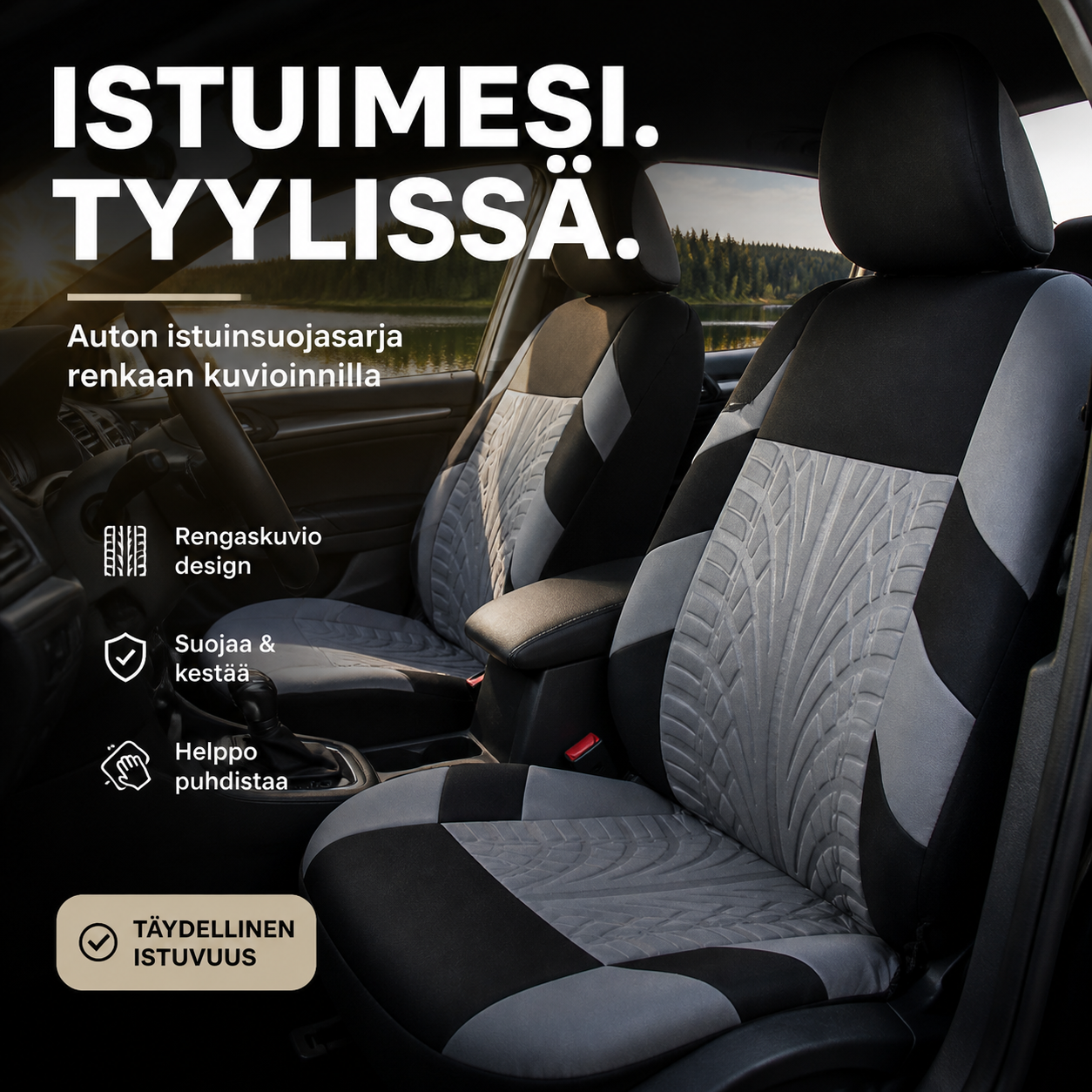 Auton istuinsuojasarja renkaan kuvioinnilla