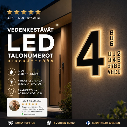 Vedenkestävät LED-talonumerot ulkokäyttöön