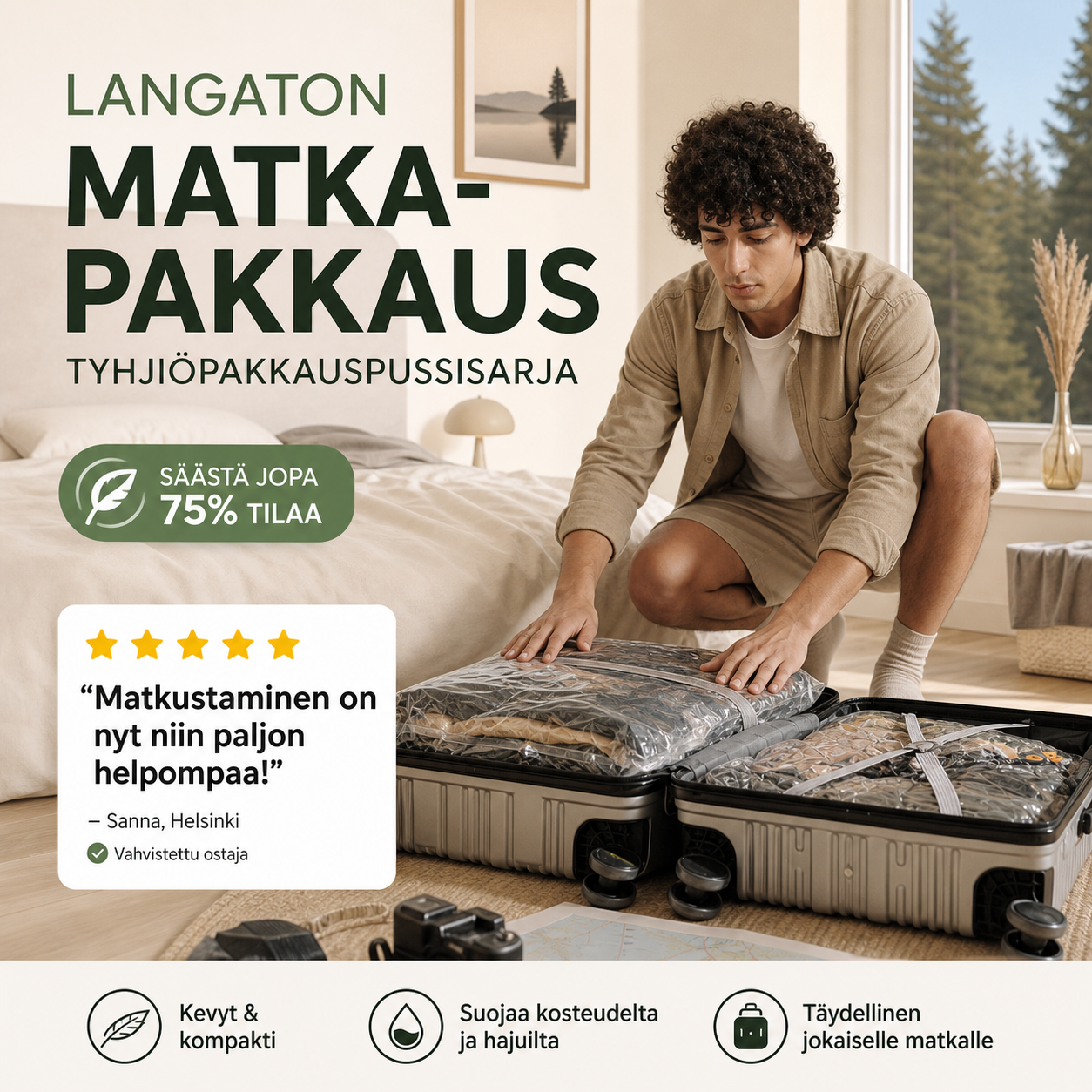 Langaton matkapakkaus tyhjiöpakkauspussisarja