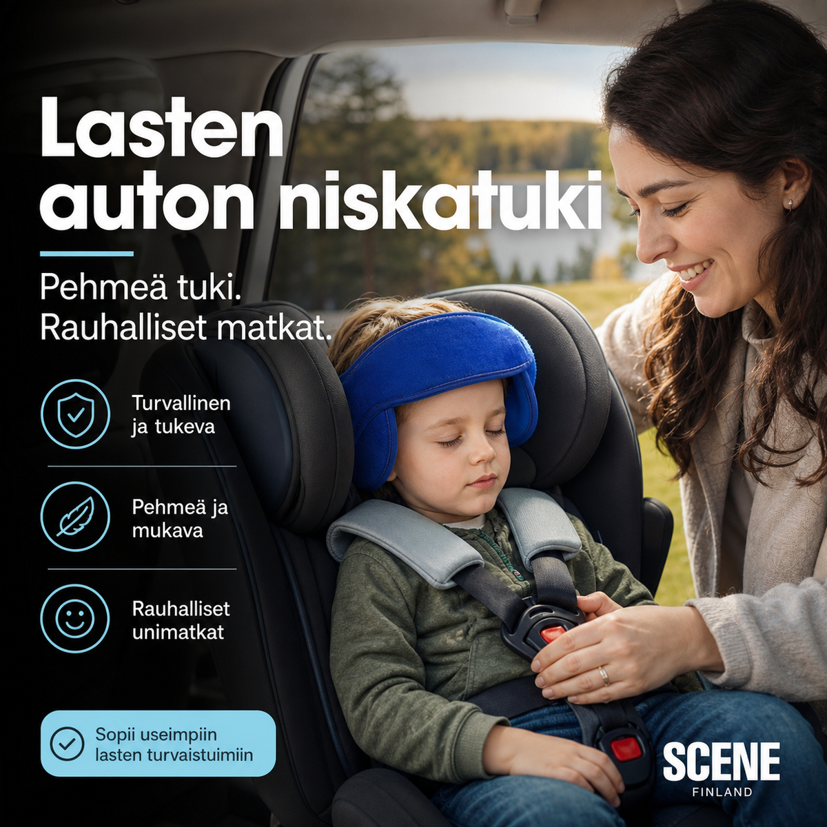 📢📢-50% !! ⏰Lasten auton niskatuki – Säädettävä pään tuki, estää pään roikkumista ja niskan kipeytymistä automatkoilla