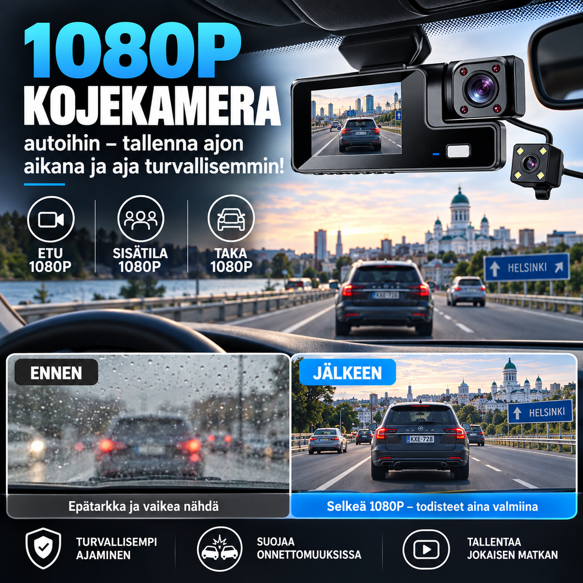 1080P-kojekamera autoihin – tallenna ajon aikana ja aja turvallisemmin!