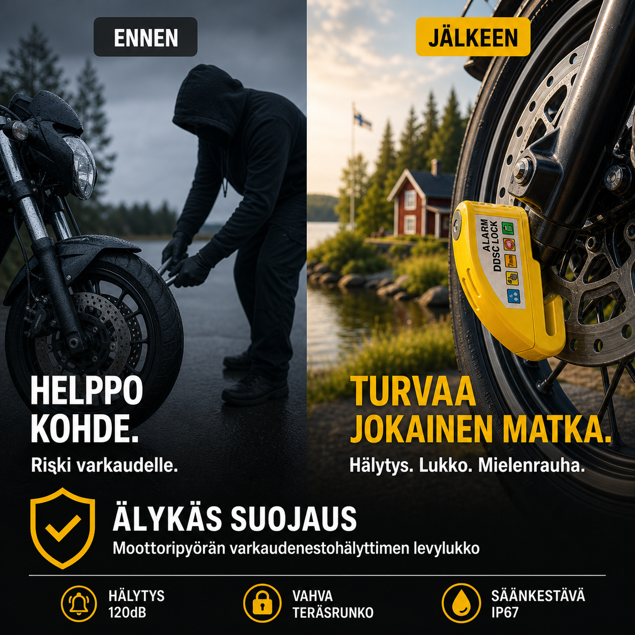 📢📢49 %:n alennus!! ⏰Kestävä, vedenpitävä levyjarrujen lukko hälytysjärjestelmällä