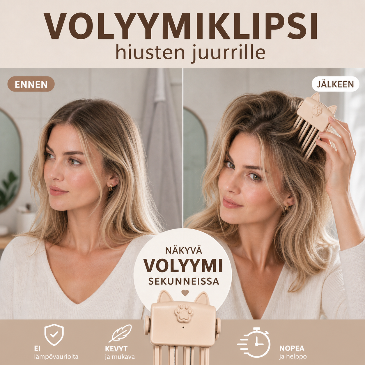 🔥 50 % ALENNUS – Volyymiklipsi hiusten juurille – Välitön tuuheus ilman lämpöä, ei painaumia, kevyt ja mukava 💁‍♀️