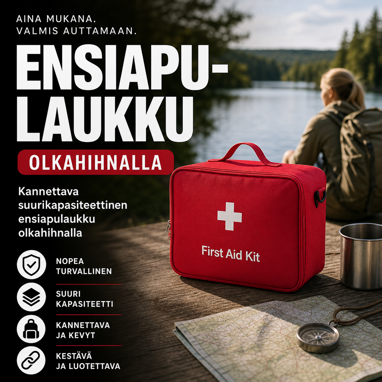 Kannettava suurikapasiteettinen ensiapulaukku olkahihnalla