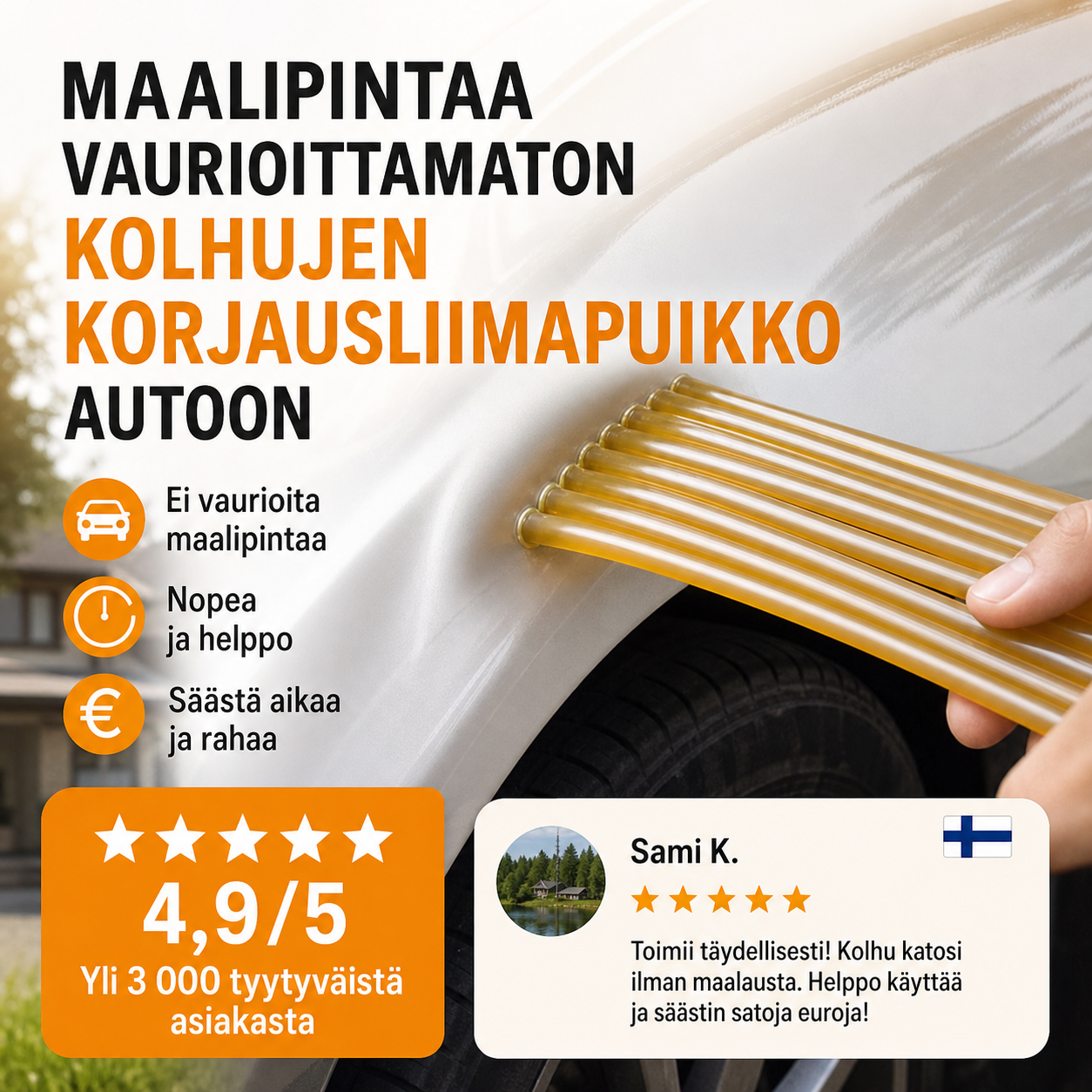 Maalipintaa vaurioittamaton kolhujen korjausliimapuikko autoon
