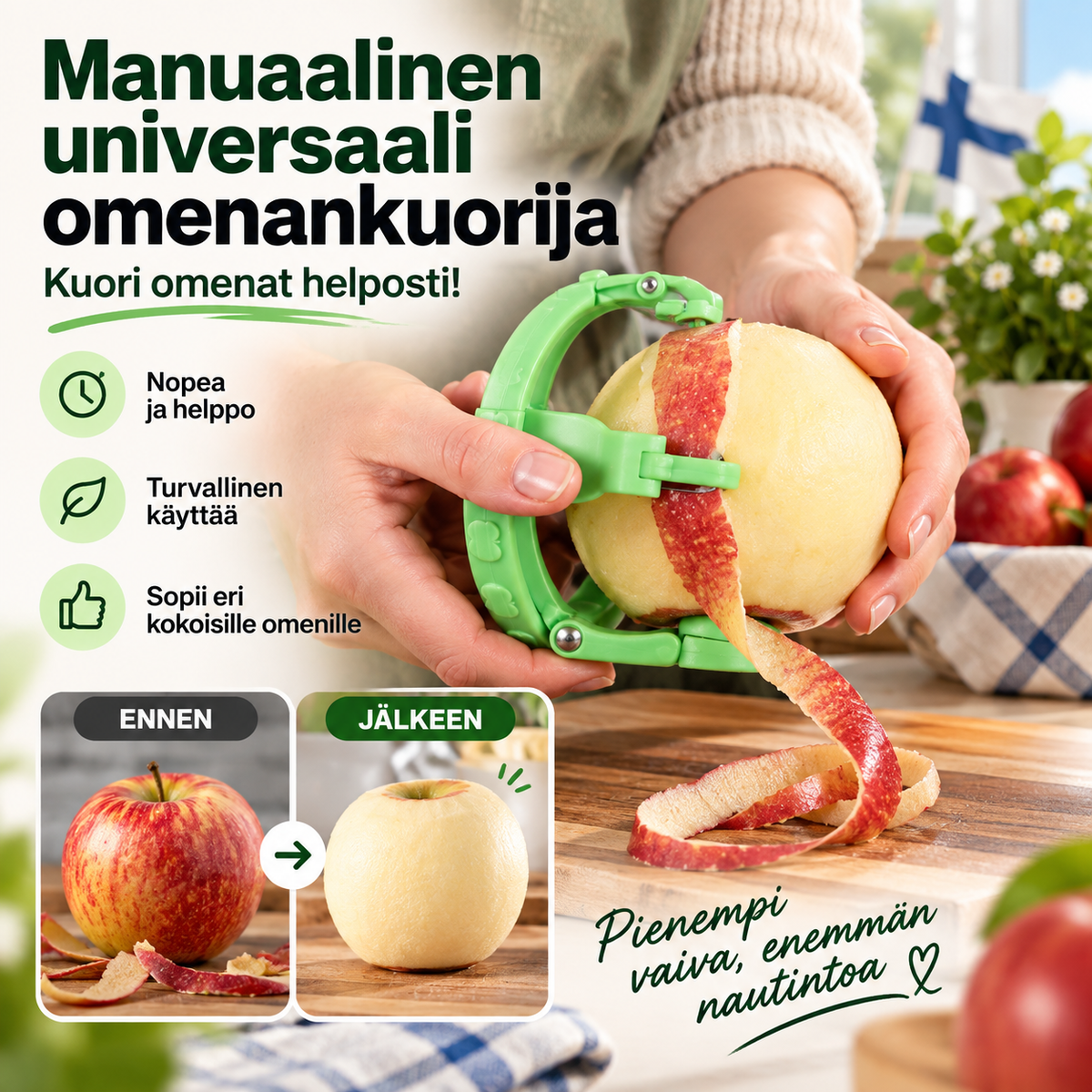 ⏳Aikarajoitettu 50% alennus! 💥 Manuaalinen universaali omenankuorija – kuori omenat helposti!
