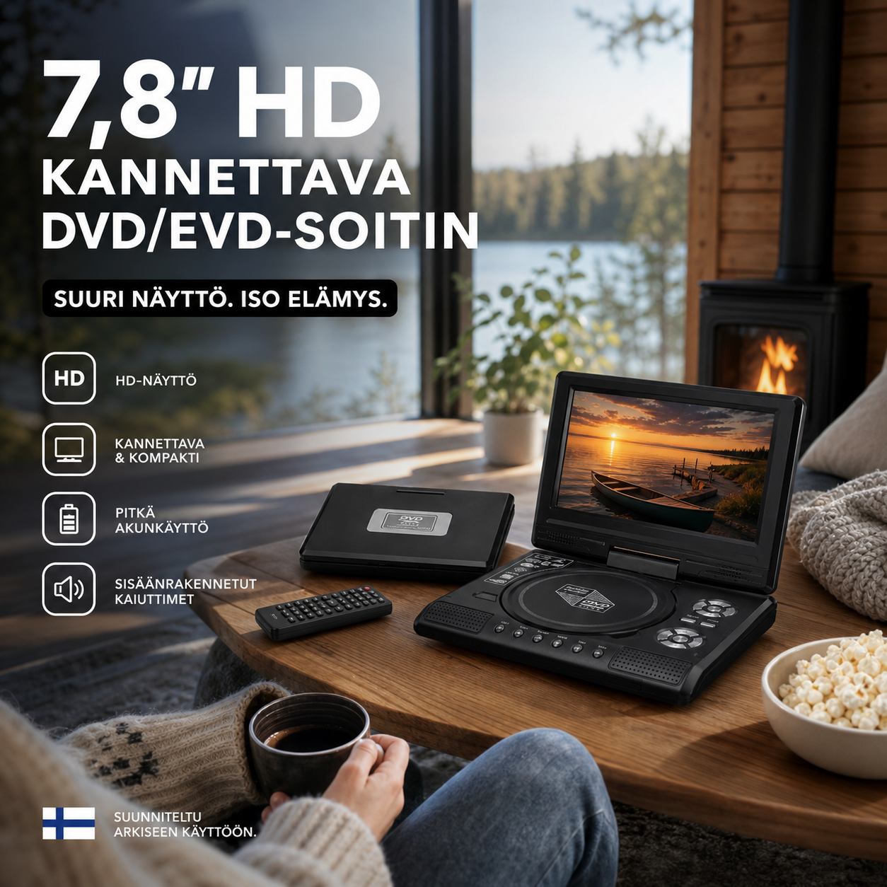 📺 7,8" HD kannettava DVD/EVD-soitin – suuri näyttö, ladattava ja yhteensopiva DVD/CD/USB/SD-korttien kanssa – täydellinen kotiin ja matkalle 🔥 -53%