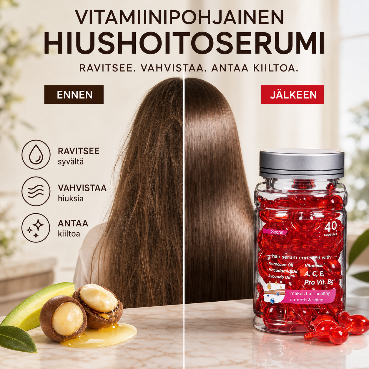 Vitamiinipohjainen hiushoitoserumi
