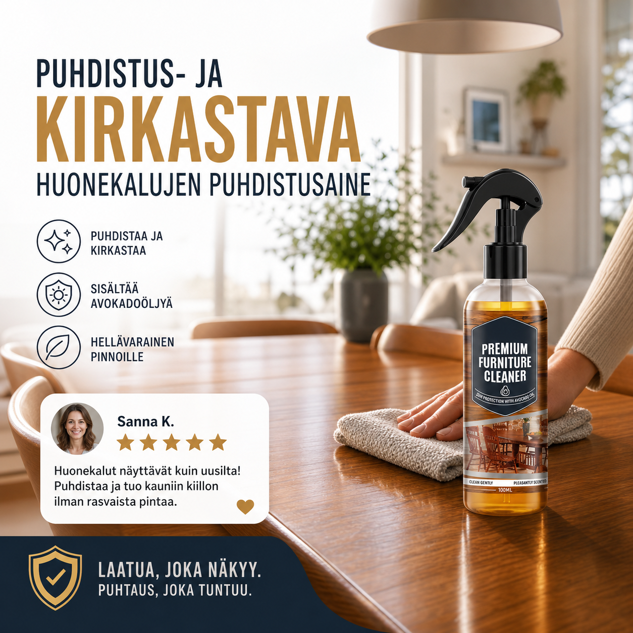 Puhdistus- ja kirkastava huonekalujen puhdistusaine