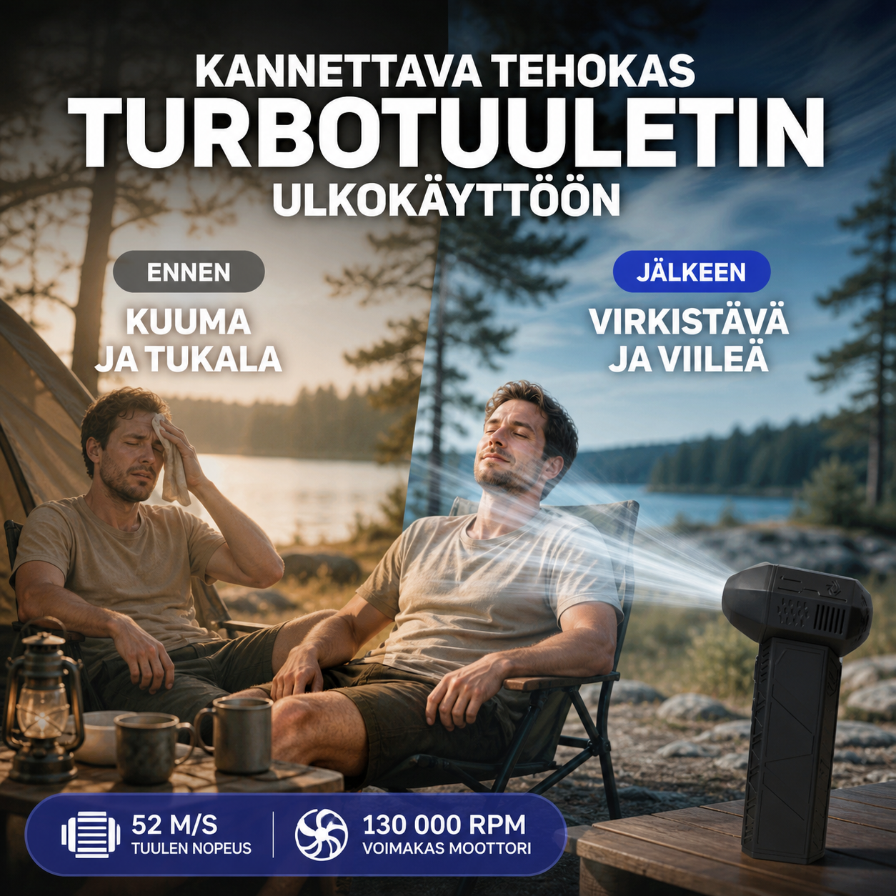 Kannettava tehokas turbotuuletin ulkokäyttöön – puhaltaa lunta ja tuottaa hiiltä, monikäyttöinen