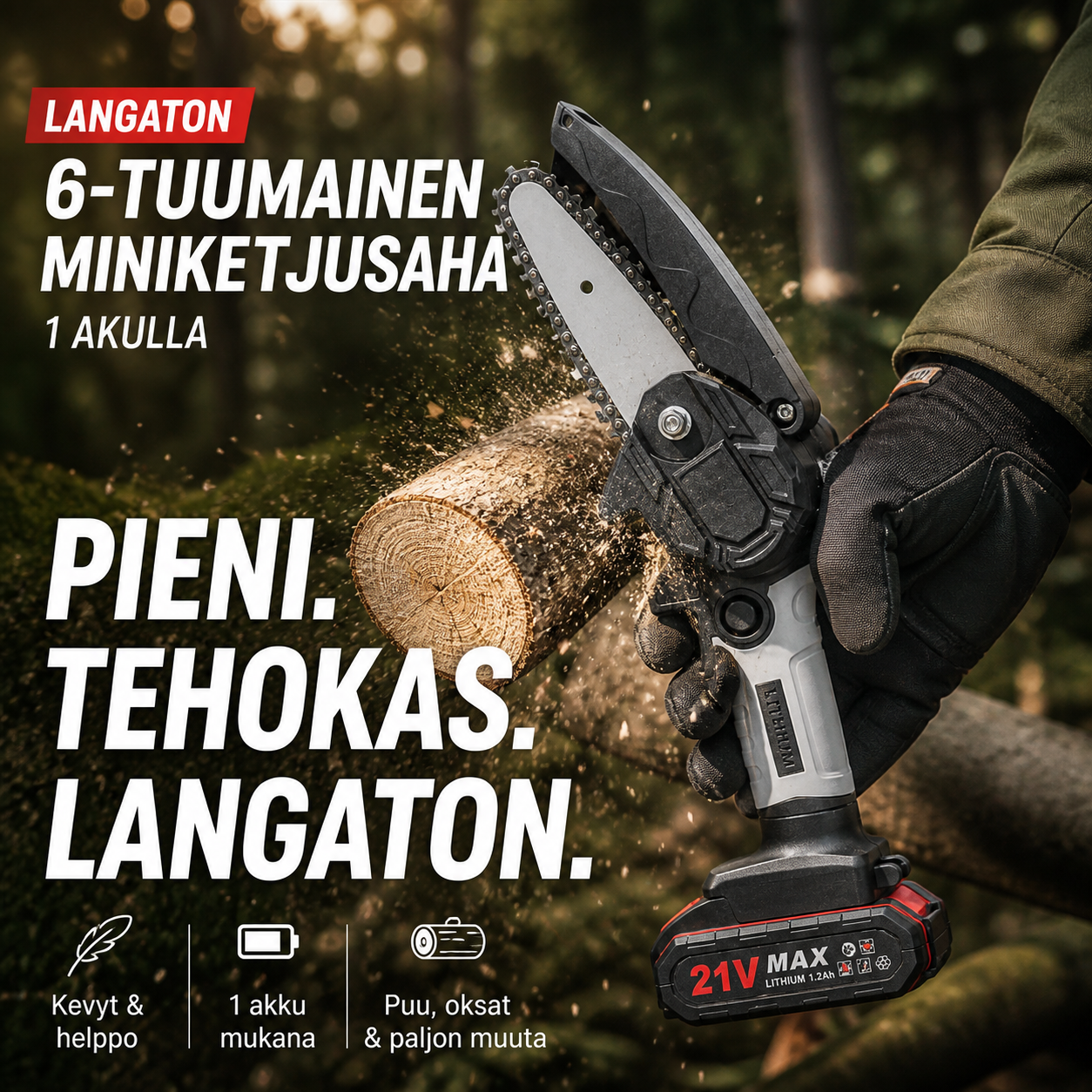 ⚡60 % alennus nyt! 🌳Langaton 6-tuumainen miniketjusaha 2 akulla🌲