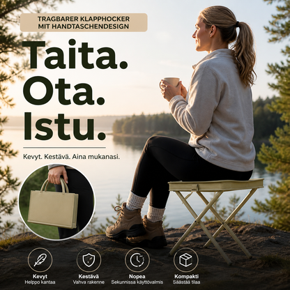 Kannettava kokoontaitettava jakkara käsilaukkumuotoilulla