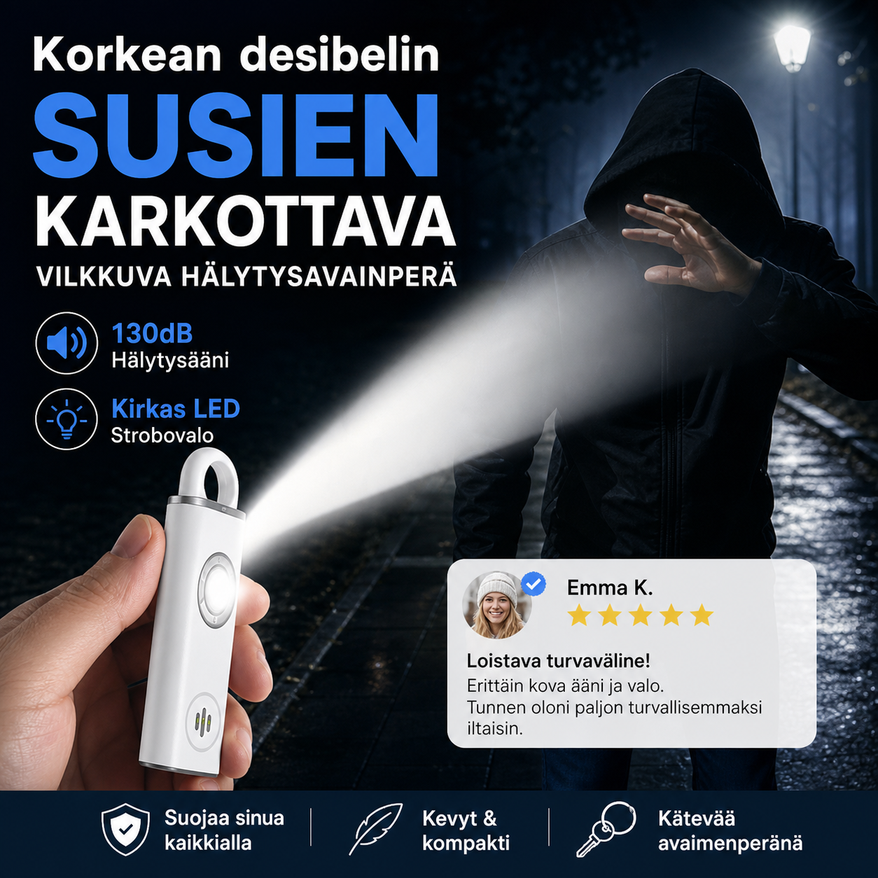 Korkean desibelin susien karkottava vilkkuva hälytysavainperä