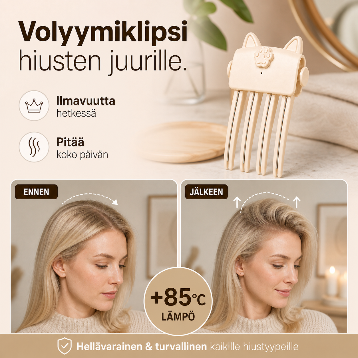 🔥 50 % ALENNUS – Volyymiklipsi hiusten juurille – Välitön tuuheus ilman lämpöä, ei painaumia, kevyt ja mukava 💁‍♀️