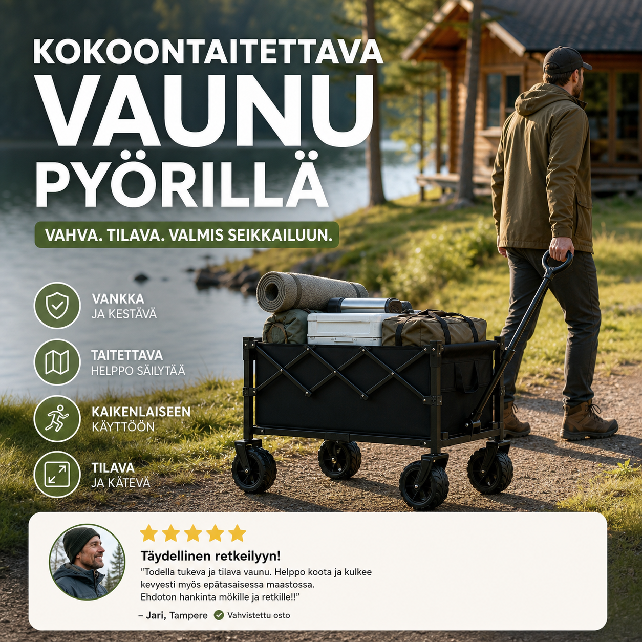 Kokoontaitettava vaunu pyörillä