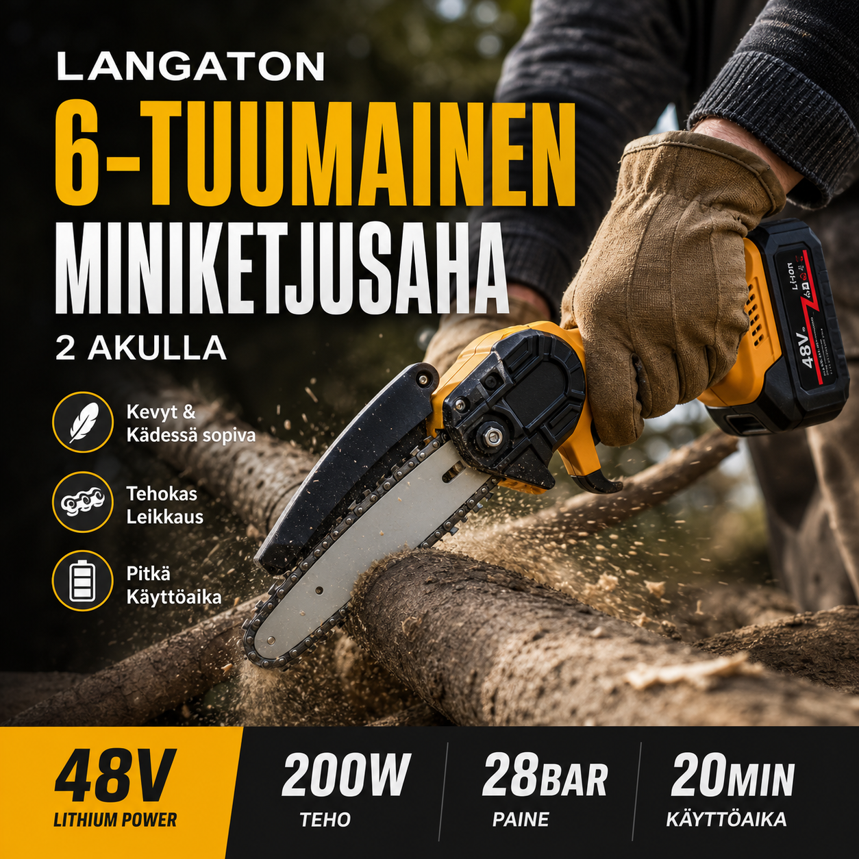 ⚡60 % alennus nyt! 🌳Langaton 6-tuumainen miniketjusaha 1 akulla🌲