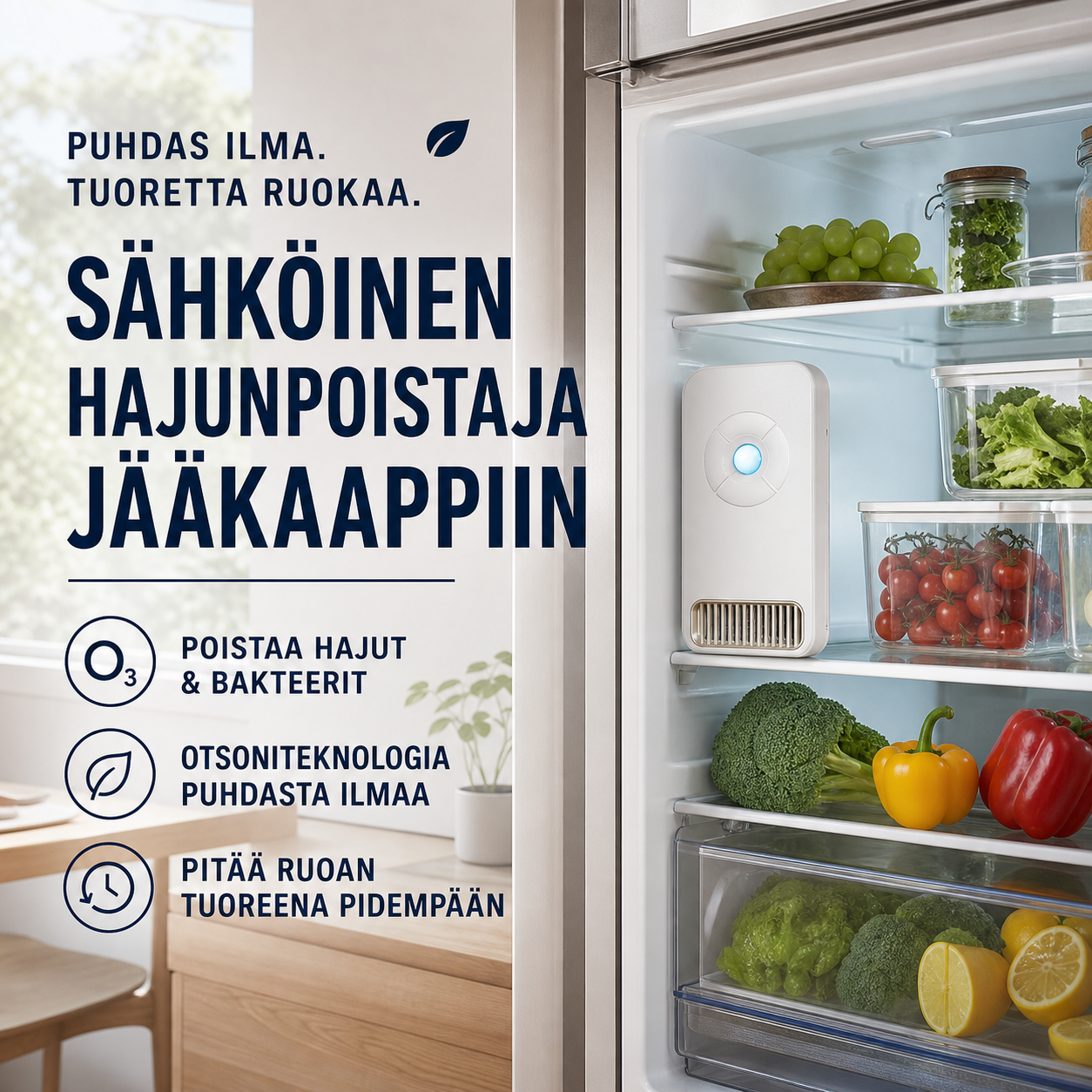 Sähköinen hajunpoistaja jääkaappiin – tehokas ja pitkäkestoinen hajunpoisto!