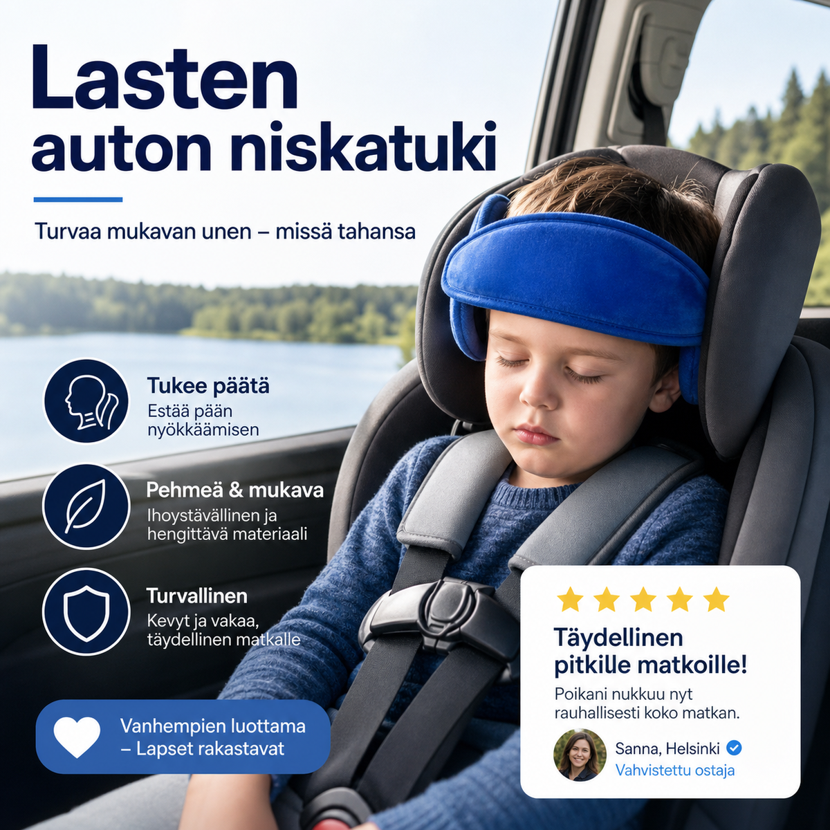 📢📢-50% !! ⏰Lasten auton niskatuki – Säädettävä pään tuki, estää pään roikkumista ja niskan kipeytymistä automatkoilla