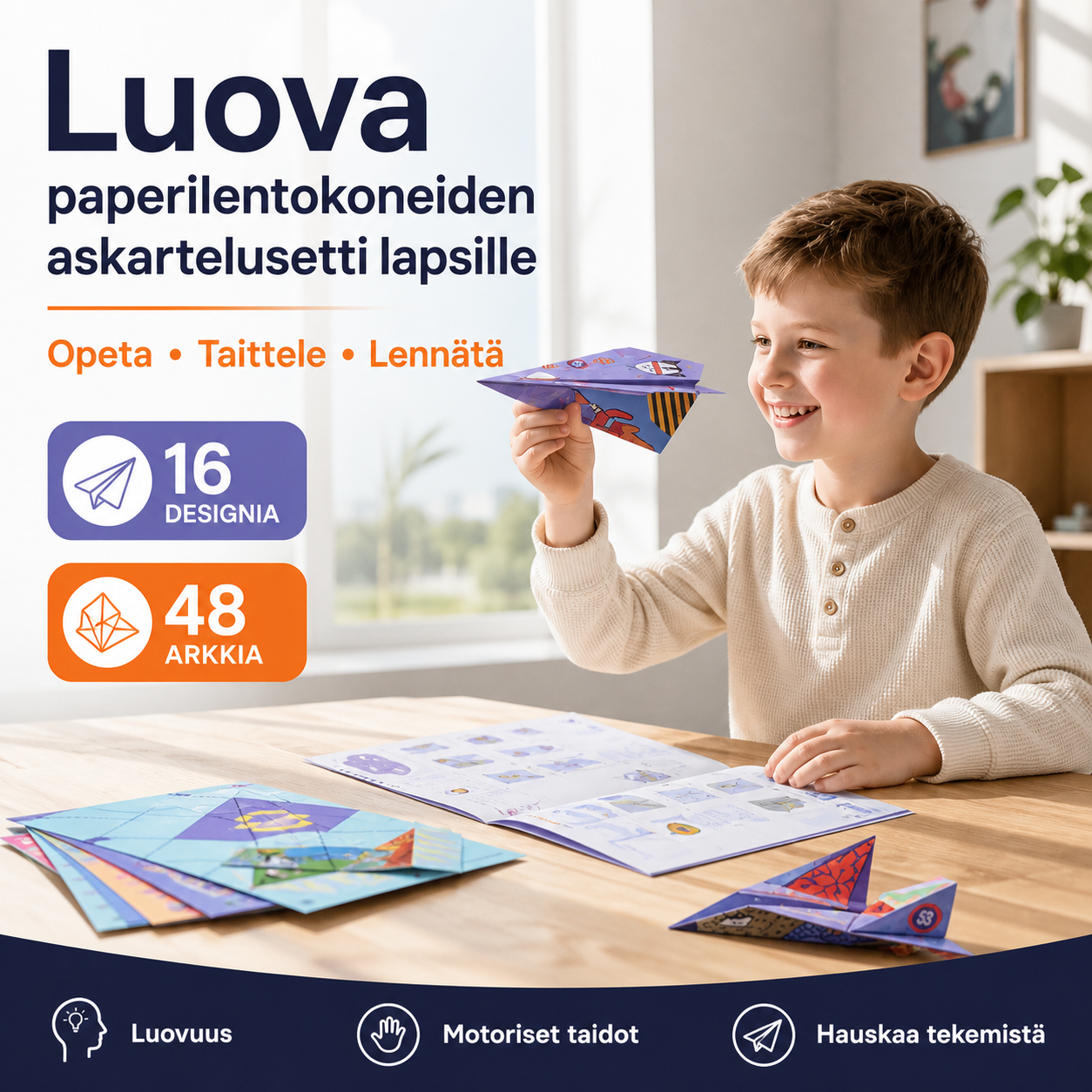Luova paperilentokoneiden askartelusetti lapsille