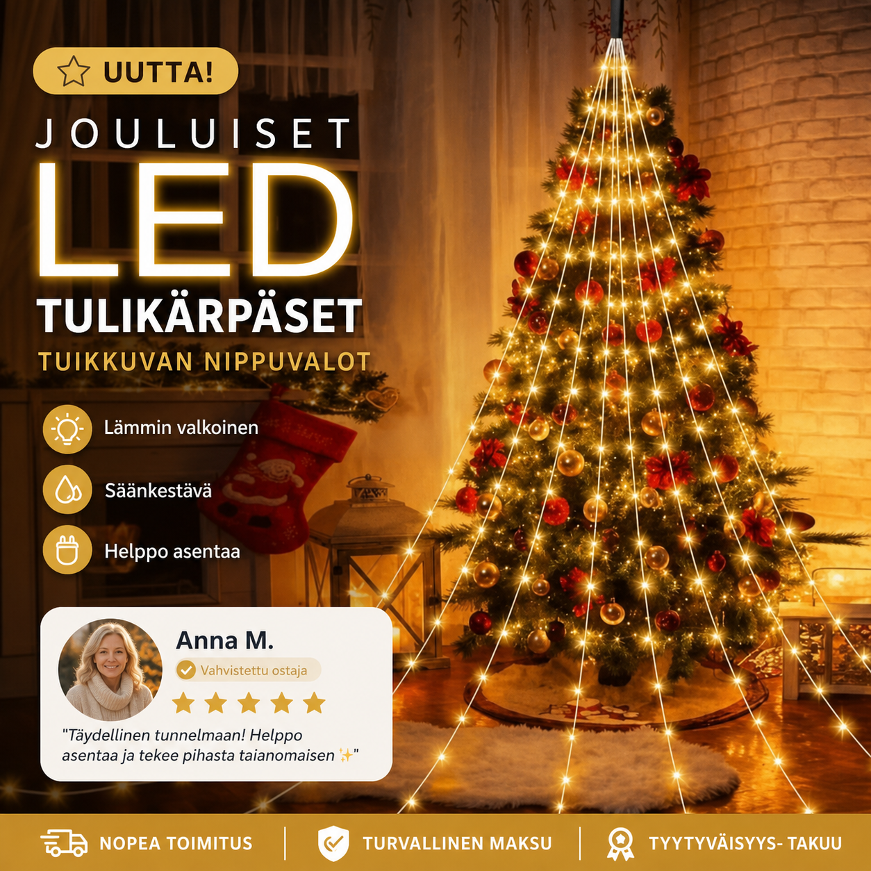 Jouluiset LED-tulikärpäset tuikkuvan nippuvalot