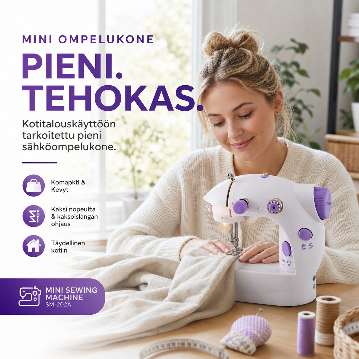 Kotitalouskäyttöön tarkoitettu pieni sähköompelukone