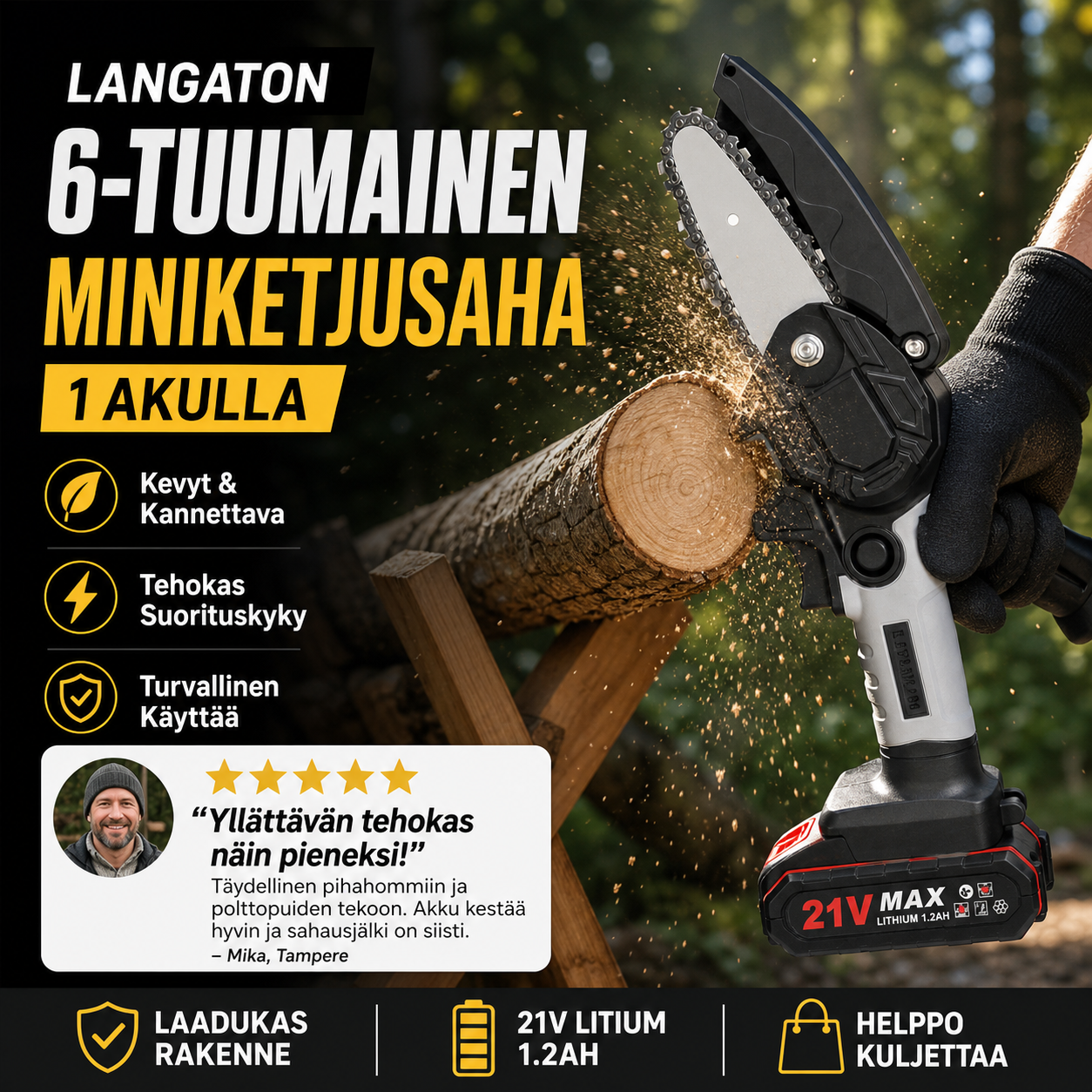 ⚡60 % alennus nyt! 🌳Langaton 6-tuumainen miniketjusaha 2 akulla🌲