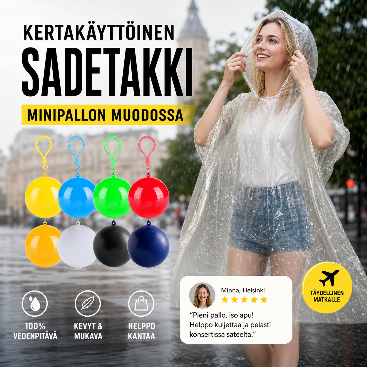 🥳HITTIMYYNTI 2026🥳💞YLI 50 000 MYYTY!👵❤️ Kertakäyttöinen sade takki minipallon muodossa (Osta 1, saat 1 ilmaiseksi)